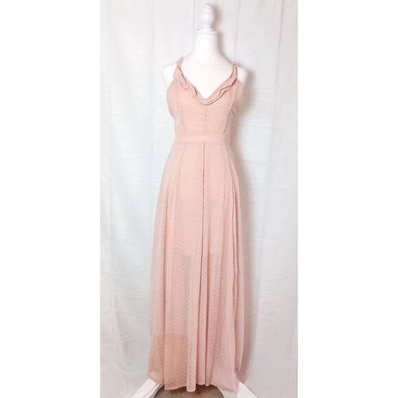 CBR Pink Swiss Dot Maxi Dress S NWT Backless Tie Back Lined Maxi Dress - Picture 2 of 12